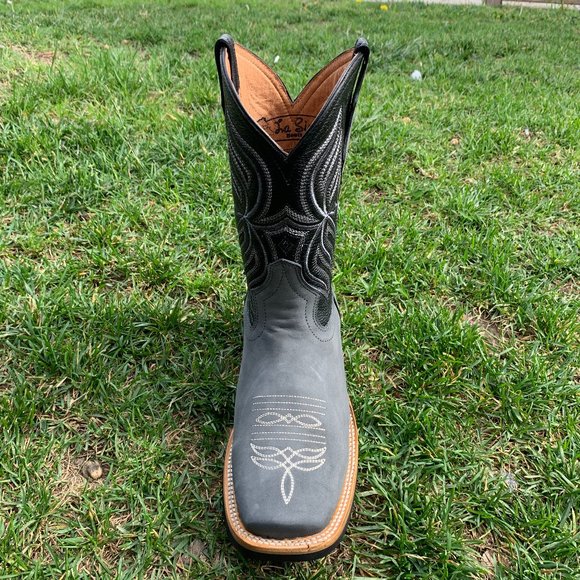 MEN'S RODEO COWBOY GRAY LEATHER SQUARE TOE BOOTS - Picture 4 of 7